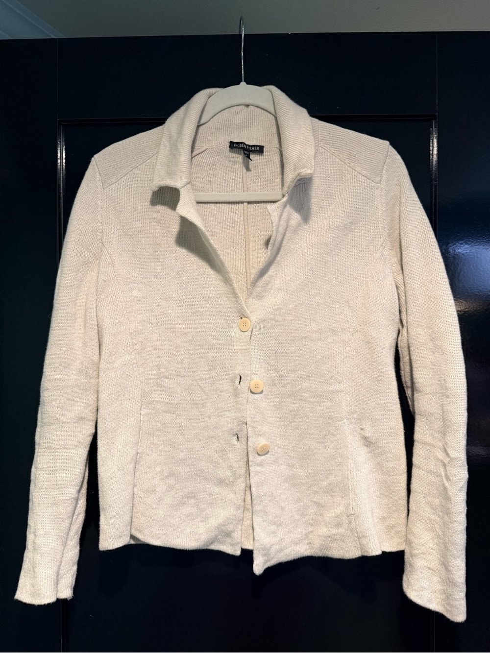 Eileen Fisher Cream Button-Front Knit Blazer